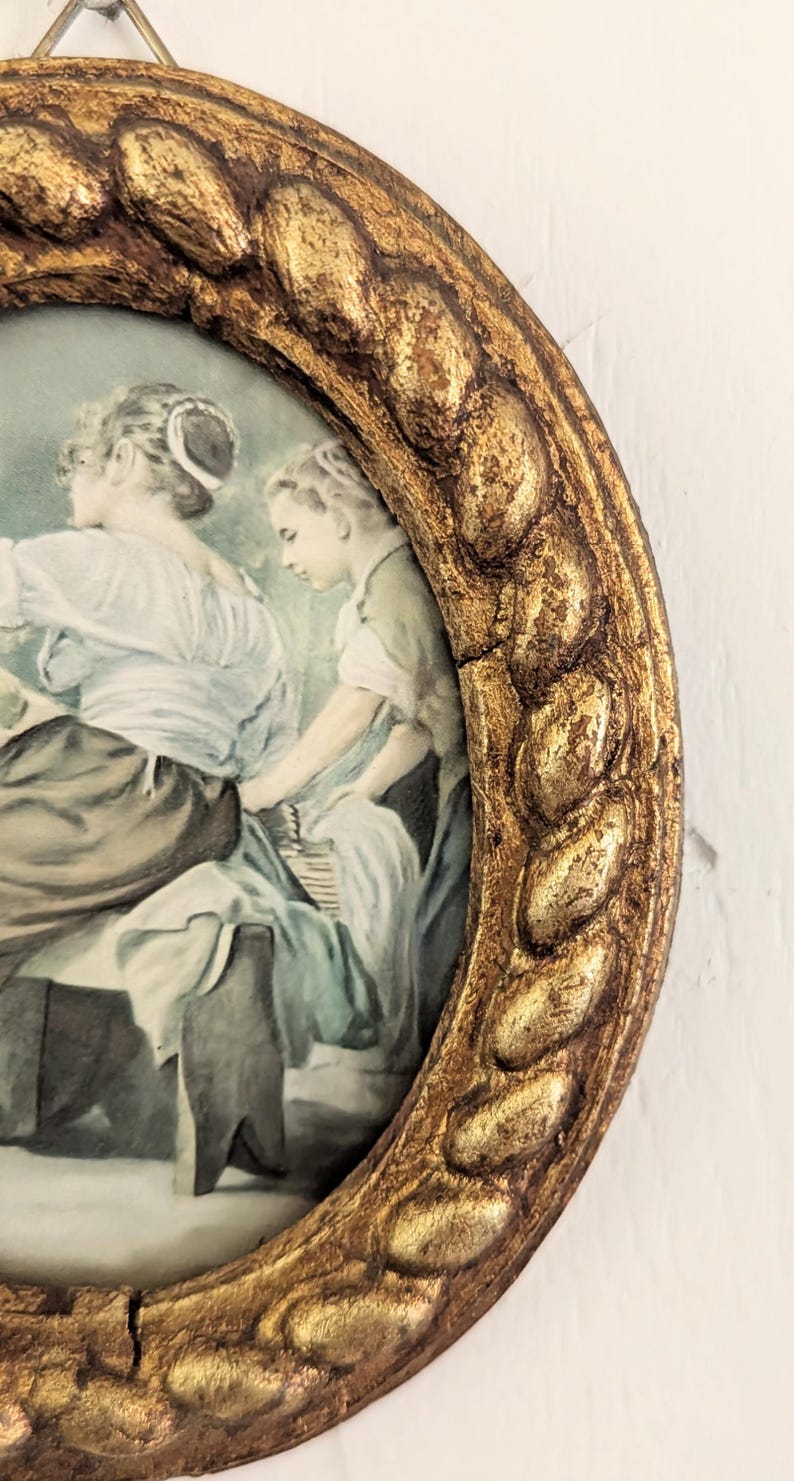 MCM Vintage Gold Gilt Italian Florentine Small Oval Framed Wall Art ...