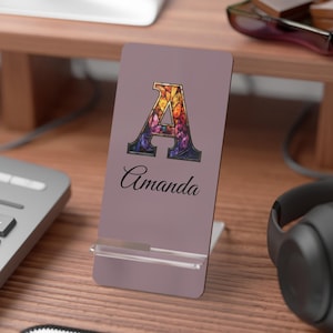 Personalized Stained Glass Phone Stand with Custom Name, Elegant Desk Accessory, Cell Phone Holder Gift,Vibrant Colorful Decor, Holiday Gift