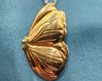 Vintage Gold Plated Sterling Silver Butterfly Pendant Necklace