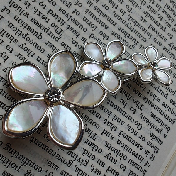 Vintage Monet Abalone and Crystal Flower Brooch