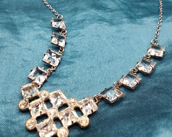 Vintage Art Deco Open Back Clear Paste and Rhinestone Demi Riviere Necklace