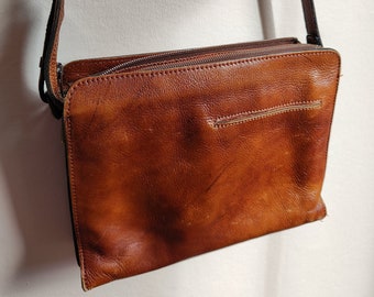 Vintage Finnish Leather Cognac Shoulder Bag