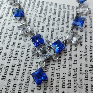 Vintage Art Deco Blue and Clear Open Back Square Cut Paste Demi Riviere Necklace