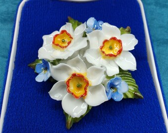 Vintage Aynsley Bone China narcis broche in originele doos