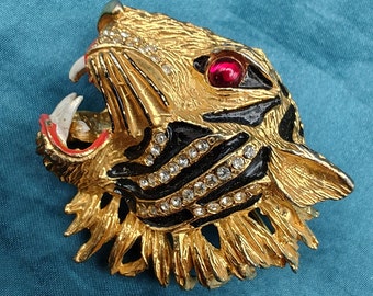 Vintage Jewelled Tiger Brooch