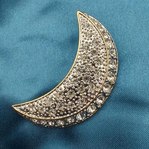 Vintage Rhinestone Crescent Moon Brooch Signed Beatrix