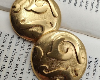 Vintage Yves Saint Laurent Oversized Gold Tone Scrollwork Clip-on Earrings