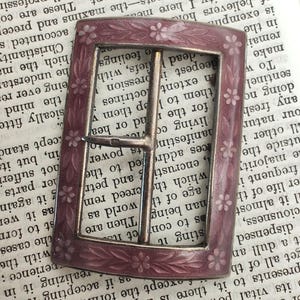 Antique Sterling Silver and Purple Floral Guilloche Enamel Buckle