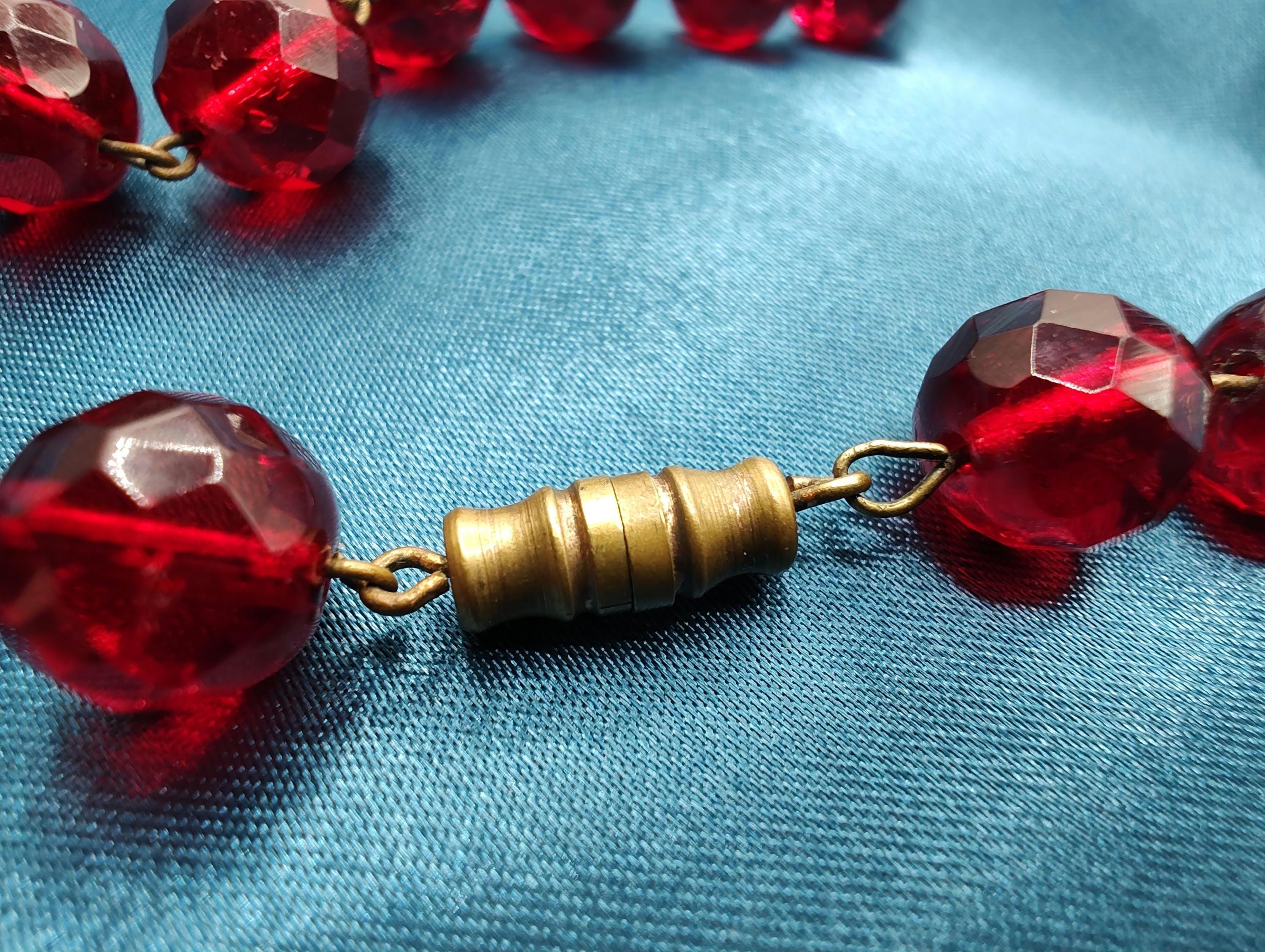 Vintage Art Deco Faceted Cherry Red Glass Bead Necklace - Etsy