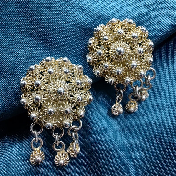 Boucles d'oreilles clip filigranes en argent sterling avec rosace vintage, signées Danilo Mingardi