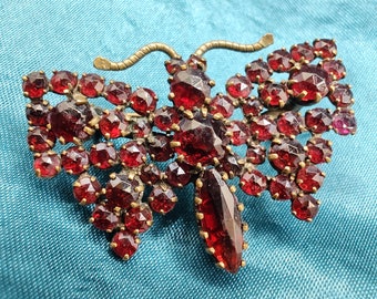 ヴィンテージ ボヘミアン ガーネット ギルト ブローチ - チェコ