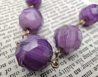 Vintage Purple Art Deco Czech Glass Bead and Wire Necklace