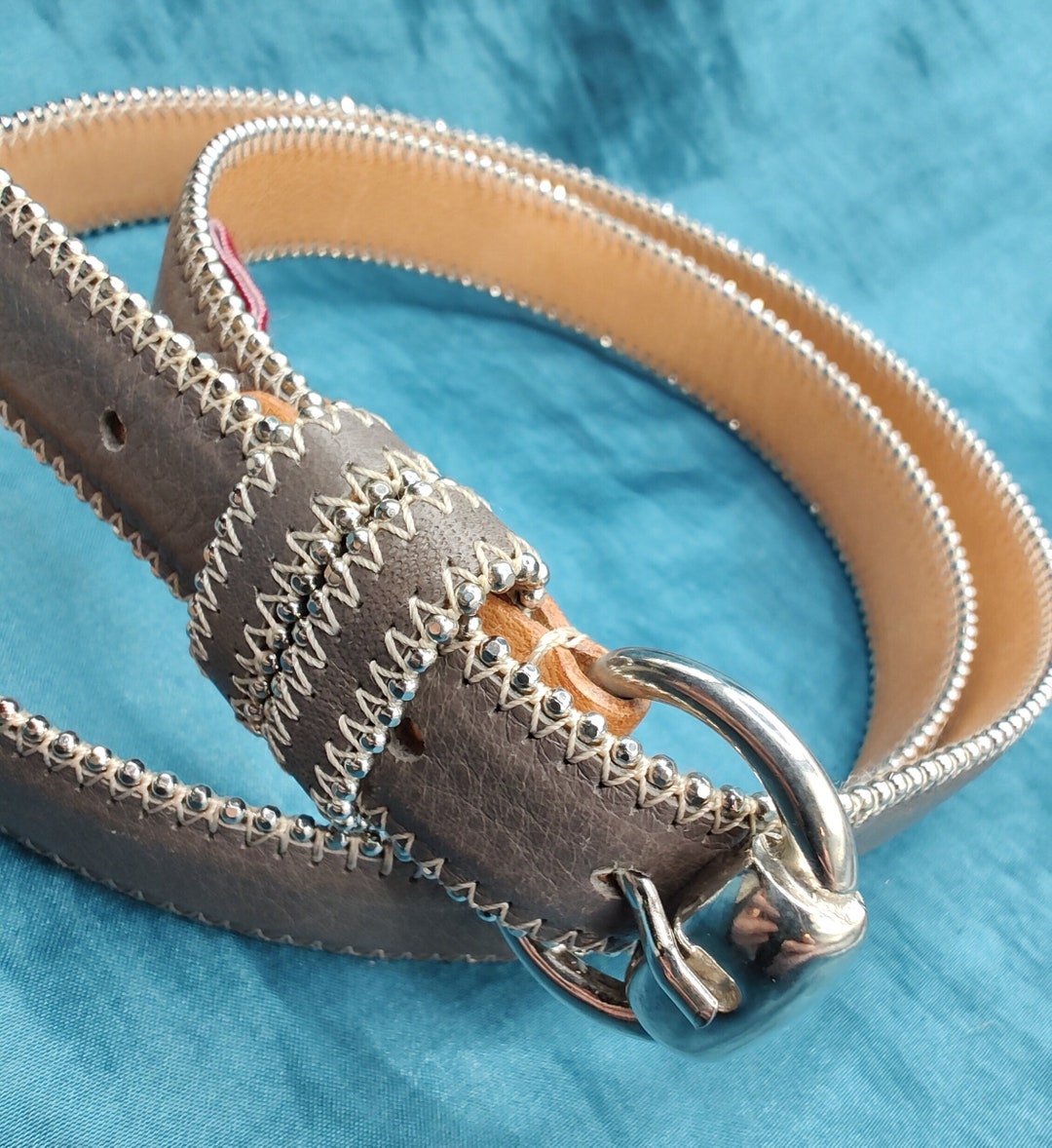 Buy Vintage Nanni Milano Grey Leather Belt With Silver Beading