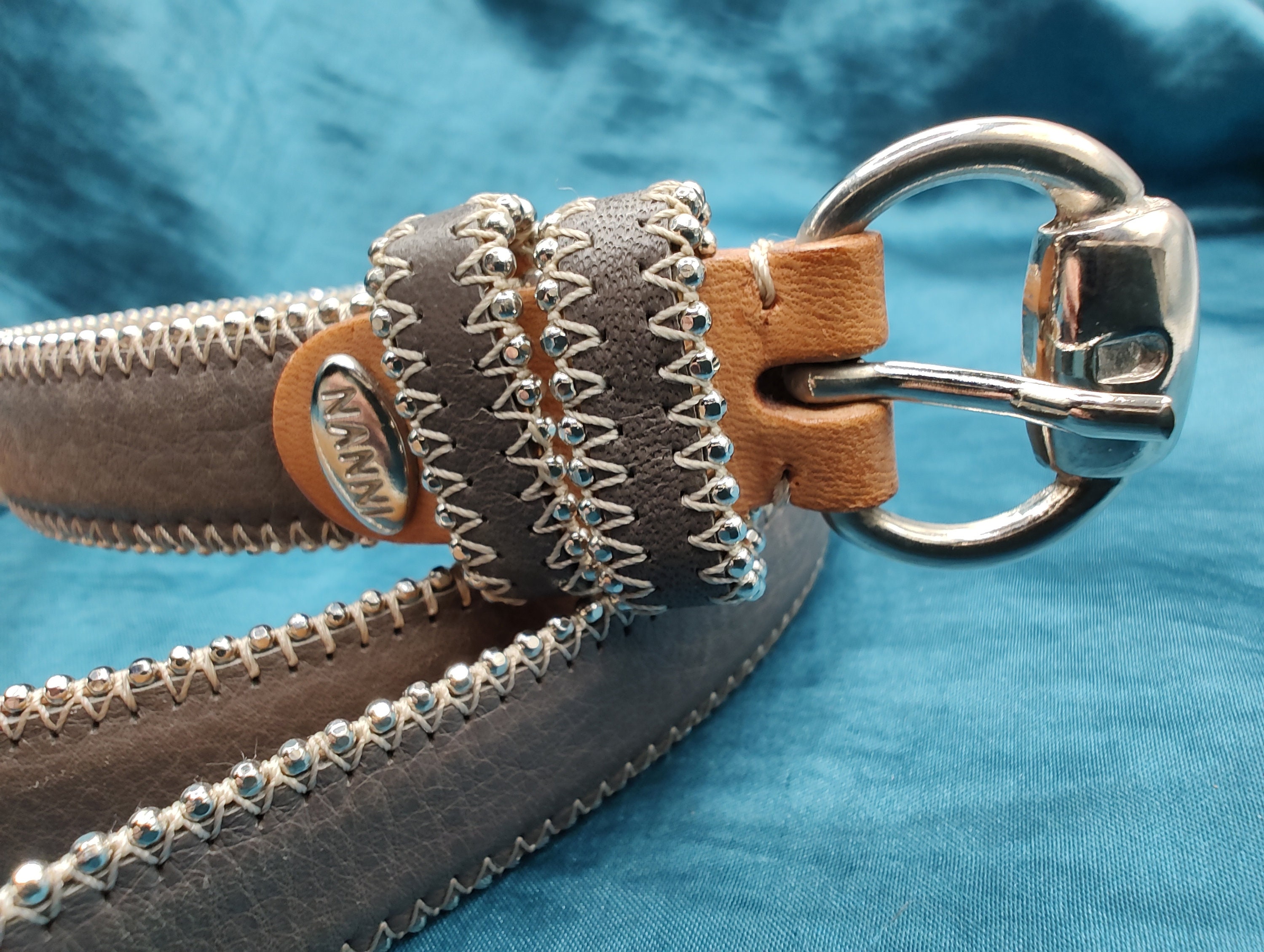 Nanni Vintage Leather & Silver Belt Nanni Italy Red Suede Silver Concho Chain Leather Belt 36  main image 3