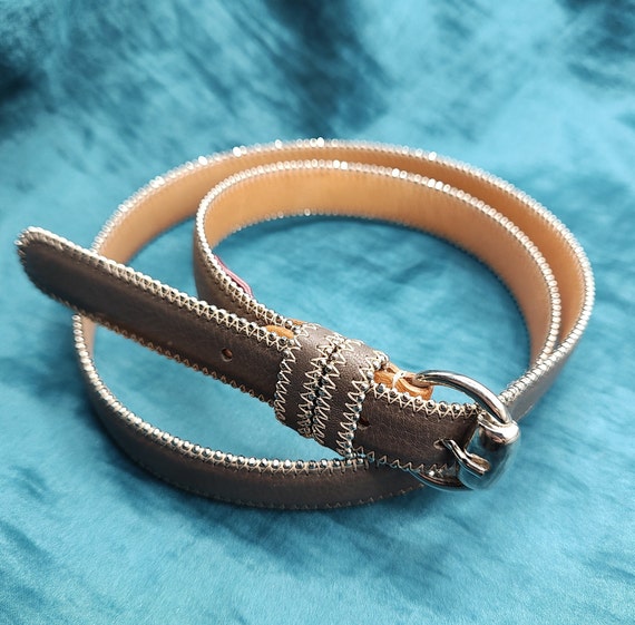 Vintage Nanni Milano Grey Leather Belt With Silver Beading  display picture 1