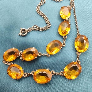 Vintage Art Deco Citrine Uranium Glass Open Back Demi Riviere Necklace