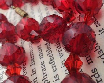 thumbnail image 2 of Vintage 12mm Dark Red Glass Fluted Beads With Rhinestones - JELLO MOLD Pendant Beads 2 of 4