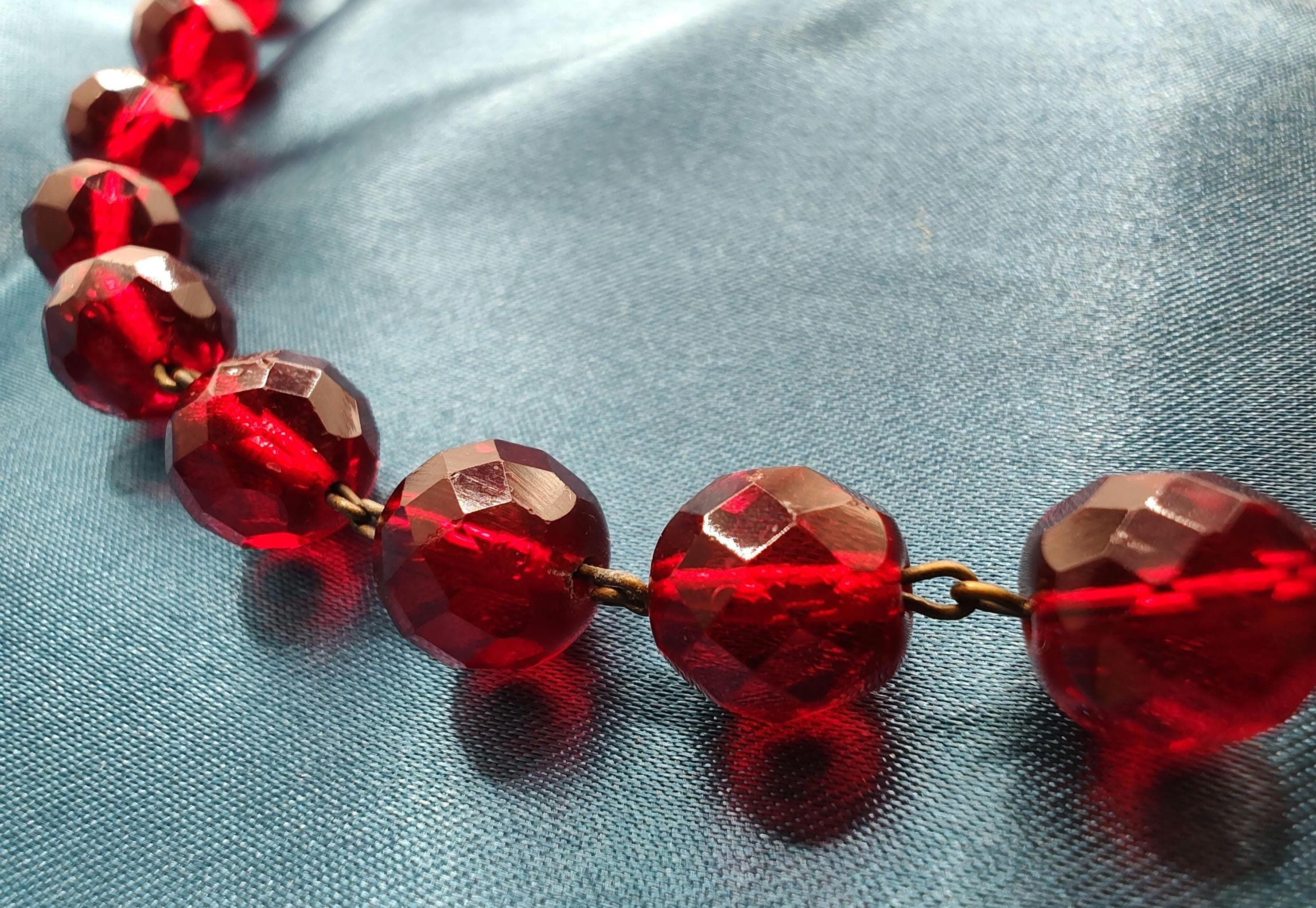 Vintage Art Deco Faceted Cherry Red Glass Bead Necklace - Etsy