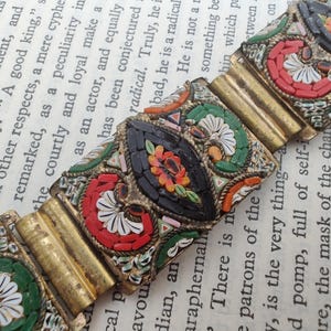Vintage Italian Floral Micro Mosaic Panel Bracelet