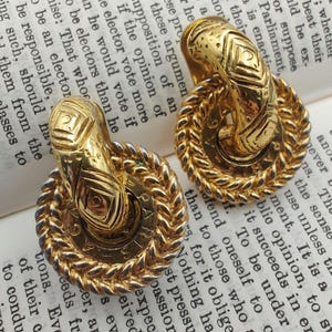 Vintage Agatha Paris Gold Tone Half Hoop Clip-on Earrings with Removable Hoop Dangles