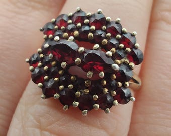 アンティーク ボヘミアン ガーネット 900 シルバー リング - 1900年代