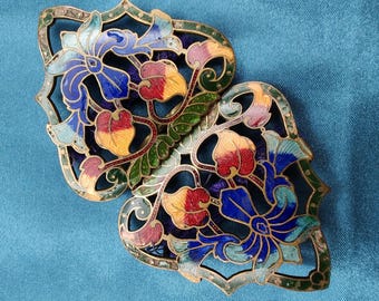 Antique Sterling Silver and Purple Floral Guilloche Enamel  display picture 1