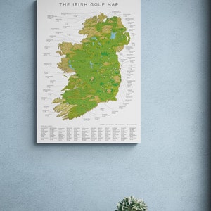 Impression sur toile carte du golf irlandais - carte du parcours de golf - art mural golf - impression sur toile carte du golf irlandais - cadre en bois en toile prêt à accrocher