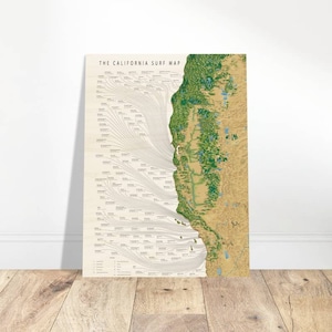 La carte en bois de surf de Californie imprimée sur du bois épais de 1/2 pouce - Décor de surf - Cadeau pour surfeur - Surf Wall Art - Wooden Surf Art