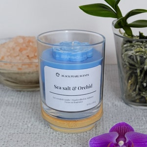 Sea Salt & Orchid Soy Candle: Coastal Home Decor, Floral Scent