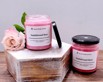 Sandalwood Rose Soy Candle: Floral Aromatherapy, 7oz