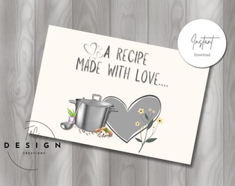 Recipe Made With Love card, downloadable, printable