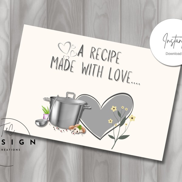 Recipe Made With Love card, downloadable, printable