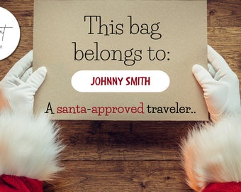 Christmas Travel Child's Luggage Tag Santa - Instant Download