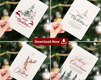 Christmas Card Bundle, Greeting Card, Set of 4, Printable Cards, Merry Christmas, Printable Christmas Card, Christmas Tree, New Year, Diy