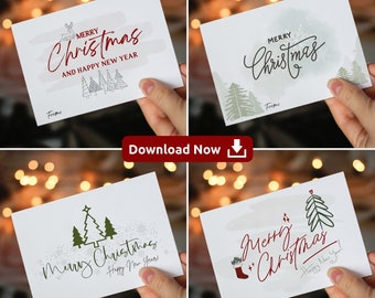 Christmas Card Bundle, Greeting Card, Set of 4, Printable Cards, Merry Christmas, Printable Christmas Cards, New Year, Diy, Christmas Tree