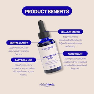Methylene Blue Drops 10mg, Cognitive & Cellular Energy Support, Liquid Nootropic Supplement for Biohackers imagen 2
