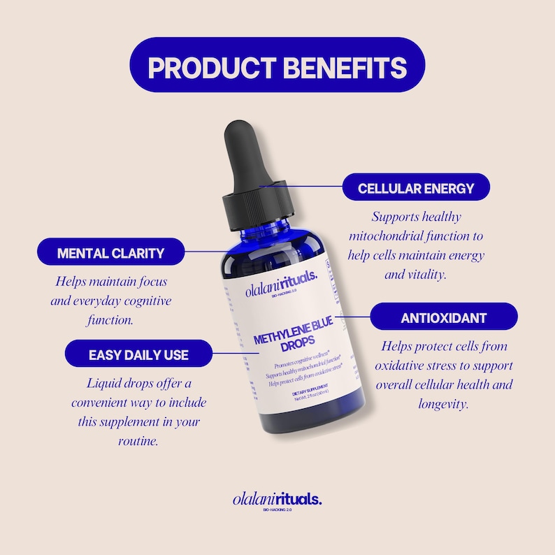 Methylene Blue Drops 10mg, Cognitive & Cellular Energy Support, Liquid Nootropic Supplement for Biohackers imagen 2