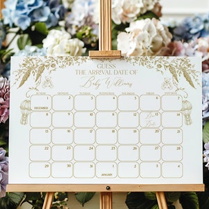 Toile Baby Shower Due Data Sign, Vintage Bear Baby Shower Calendar Game, Printable Baby Prediction Sign, Vintage Classic Baby Shower Sign