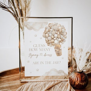 Indovina quanti orsetti gommosi segno di gioco, palloncini orso genere neutro Baby Shower, possiamo aspettare, gioco orso modificabile stampabile