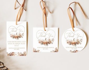 Fall in Love Baby Shower Favor Tag, Editable Thank You Tag Pumpkin Baby Shower, Printable Gender Neutral Baby Shower Decor, Digital Template