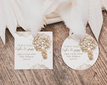 Editable Bear Baby Shower Favor Tags, Boho Balloon Decor (PDF & JPG)
