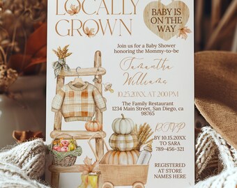 Locally Grown Pumpkin Baby Shower Invitation, Rustic Pumpkin Editable Template, Fall Locally Grown Digital Invite Canva, Gender Neutral