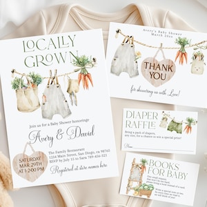 Locally Grown Invitation Bundle, Rustic Baby Shower, Farmers Market Phone Evite, Country Farm Veggies Editable Invites, Locally Grown Set