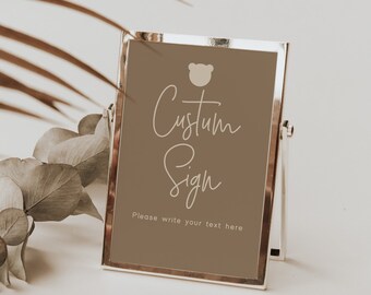 Boho Baby Shower Сustom Sign, signo editable de baby shower, decoración de baby shower de oso imprimible, espera de oso, signo de descarga instantánea de género neutro
