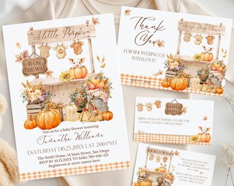 Editable Little Pumpkin Farm Market Baby Shower Invitation Bundle, Rustic Fall Invitation Template, Digital Invite Neutral Diaper Raffle