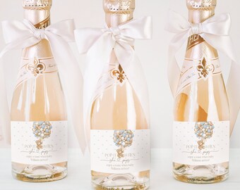 Teddy Bear Pop It When She Pops Mini Champagne Labels, Printed Wine Labels, Bear Blue Balloon Champagne Bottle Stickers, Bear Theme Favors