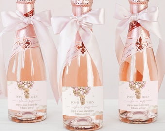 Teddy Bear Baby Shower Favor Tags, Champagne Wine Labels (PDF, JPG)