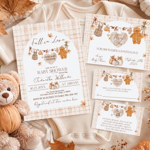Redigerbar inbjudningspaket till förälskelsebabyshower, digital canvasinbjudan till höstbabyshower, rustik utskrivbar babytvättlina