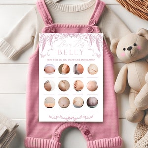 Carte de jeu bébé toile rose ou ventre bière, enceinte ou jeux de douche bébé fille ventre bière imprimables, bump ou jeux de douche ventre kraft