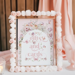 Butterfly Baby Shower Sign, Gifts & Cards Sign, Blush Pink Floral, Party Gifts Table Sign, Baby Girl Shower Decor Printable Template